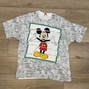 Vintage Disney Designs Mickey Mouse AOP Double Sided T-Shirt XL Made In USA VTG